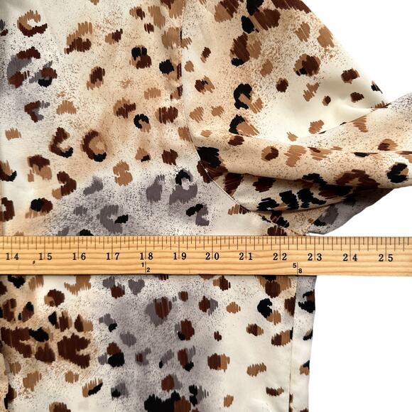VTG Cheetah Print Blouse Top 14 Business Career Party Button Animal 90s Mob Wife - Picture 13 of 14